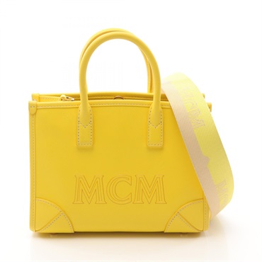 MCM Munich Tote Shoulder Hand Bag leather Yellow Used Women logo