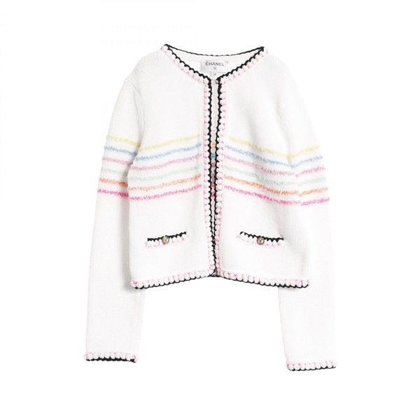 CHANEL COCO Mark button knit jacket cardigan P77148 cotton Nylon White Used #34
