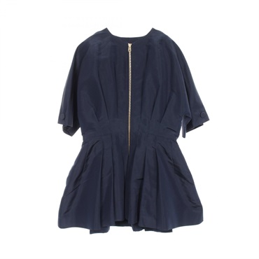 Christian Dior Front Zip Tunic Blouse 7C21240A1639 Silk Navy Used Women #F40 CD