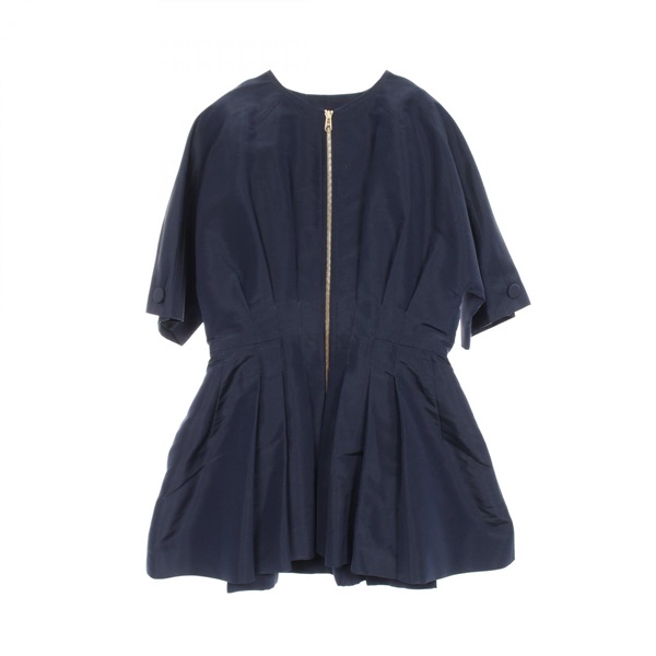 Christian Dior Front Zip Tunic Blouse 7C21240A1639 Silk Navy Used Women #F40 CD