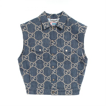 GUCCI Jumbo GG denim vest 674339 cotton Navy Beige Used mens #44