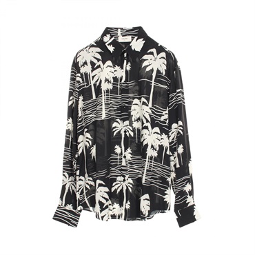 CELINE Print Shirt 2C028466M Rayon Black White Size 42 Used Mens