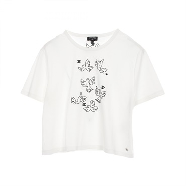CHANEL COCO Mark T-shirt short sleeve P72139K10336 cotton White Used Women #M CC