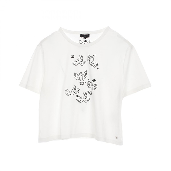 CHANEL COCO Mark T-shirt short sleeve P72139K10336 cotton White Used Women #M CC