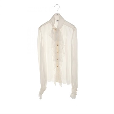 CHANEL Lion Button Chiffon blouse tops P62403V40206 silk White Women #38 COCO CC