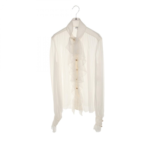 CHANEL Lion Button Chiffon blouse tops P62403V40206 silk White Women #38 COCO CC