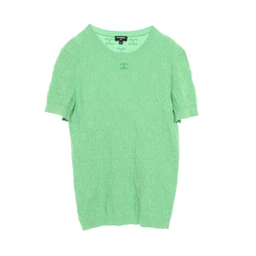CHANEL COCO Mark knitwear short sleeve tops P70431K10049 cotton Green Used #42