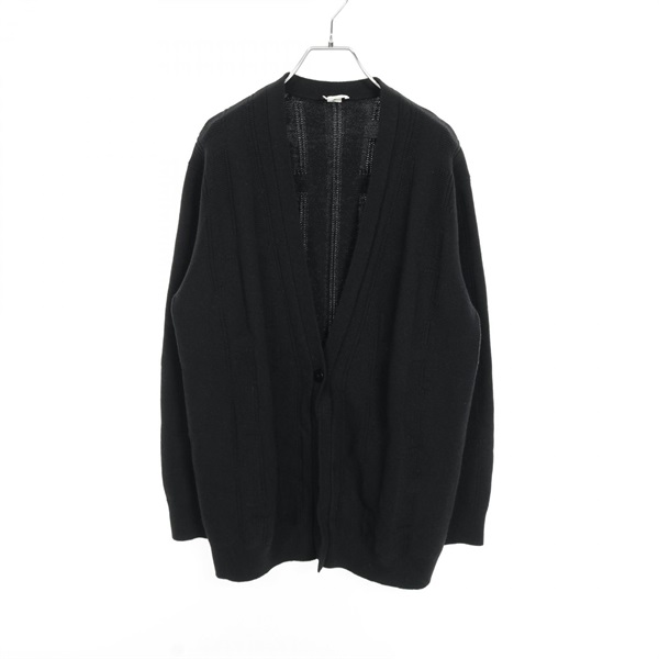 HERMES H pattern Sellier button knitwear Jacket wool Black Used Women #42