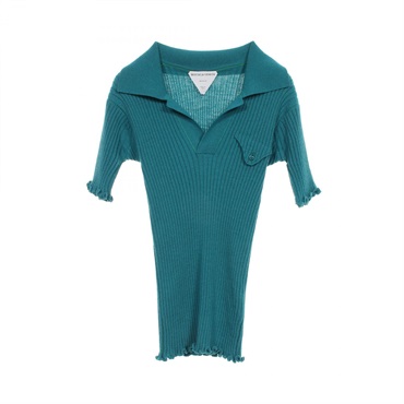 BOTTEGA VENETA Rib Knit Polo Shirt 656279 V0QZ0 Wool Green Used Women #S