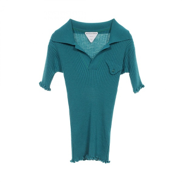 BOTTEGA VENETA Rib Knit Polo Shirt 656279 V0QZ0 Wool Green Used Women #S