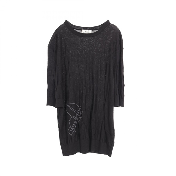 HERMES knitwear tops 31-5725 wool Black Used mens #XL