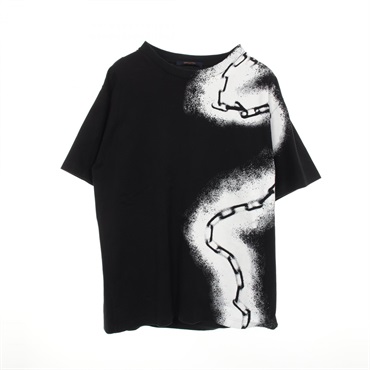 LOUIS VUITTON Spray Chain Print T-shirt RM201M NPG HIY17W cotton BK Used #XL