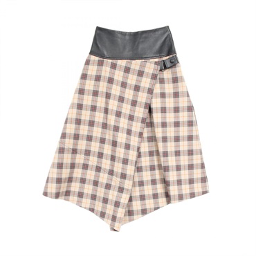 LOUIS VUITTON Skirt FHSK950WV Lamb leather Wool silk Beige Black #36 Used Women