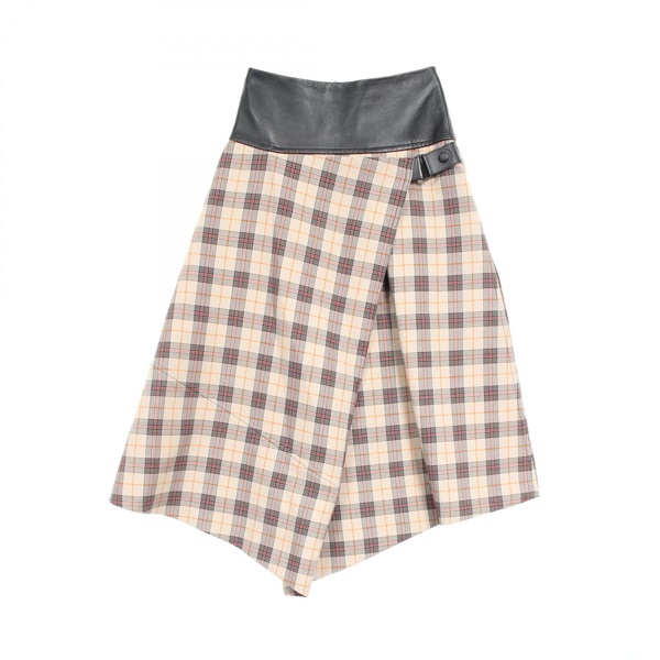 LOUIS VUITTON Skirt FHSK950WV Lamb leather Wool silk Beige Black #36 Used Women