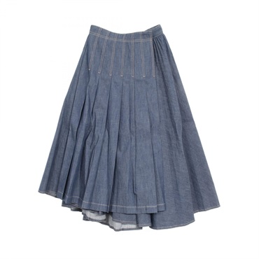 Christian Dior Denim Pleats Midi Skirt 252J19A3573 Cotton Navy #I42 Used Women