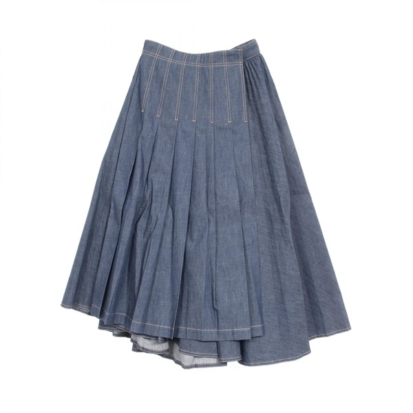Christian Dior Denim Pleats Midi Skirt 252J19A3573 Cotton Navy #I42 Used Women