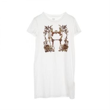 HERMES Della Cavalleria T-shirt Dress 4E4530DA Cotton White #34 Used Women