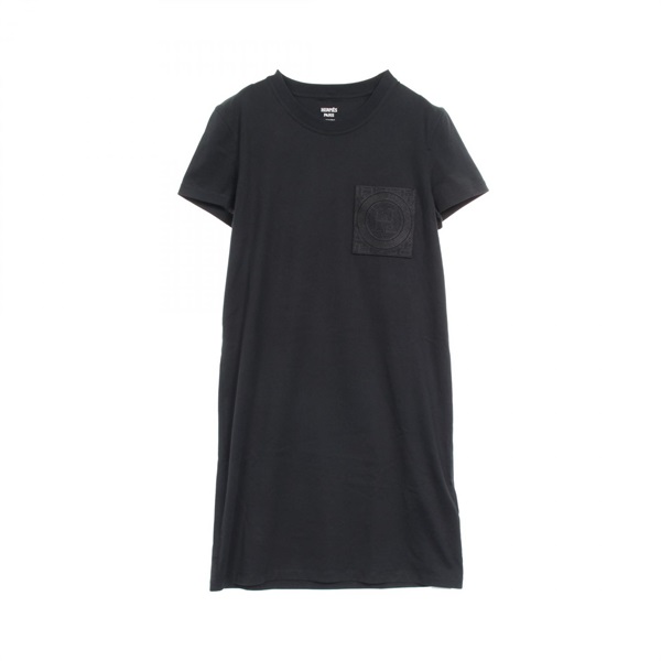 HERMES Short Sleeve Dress 4E4515DA Cotton Black Size 34 Used Women