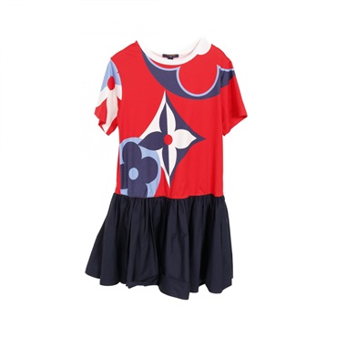LOUIS VUITTON Game On Babydoll Dress RW211A ZZY FKDR55 Cotton Red Navy #XS Women