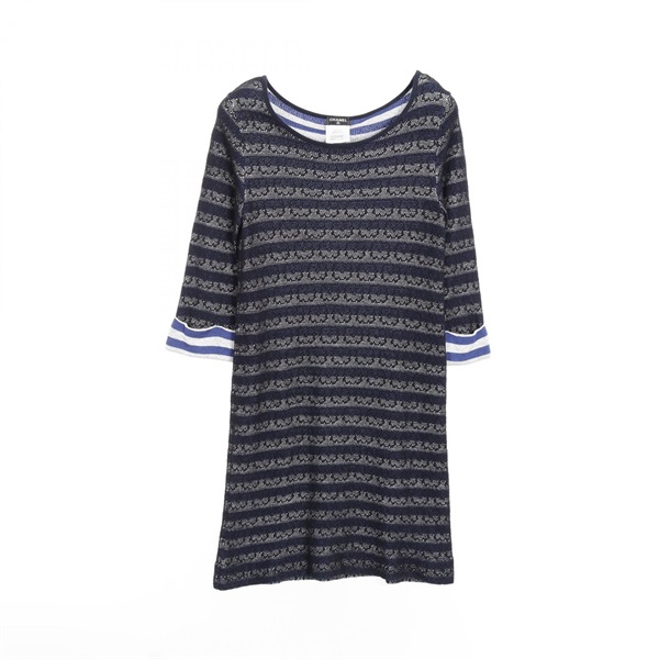 CHANEL Dress round neck P47670K06031 cotton Rayon silk Black Blue Used Women #34