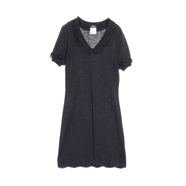 CHANEL Dress short sleeve P41415K03035 Rayon Black Gray Used Women #36 COCO CC