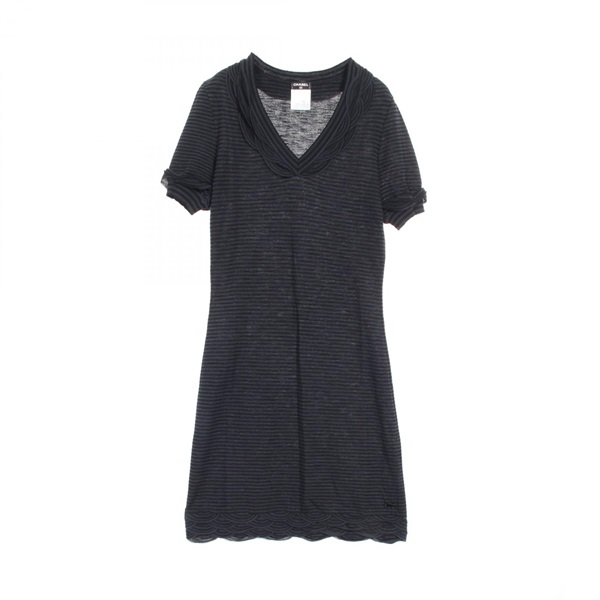 CHANEL Dress short sleeve P41415K03035 Rayon Black Gray Used Women #36 COCO CC