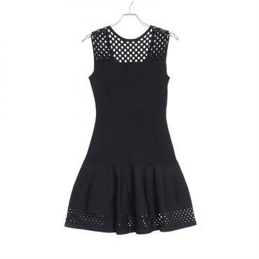 FENDI Sleeveless Mesh Cut-out Details Dress Rayon Black Used Women #IT38