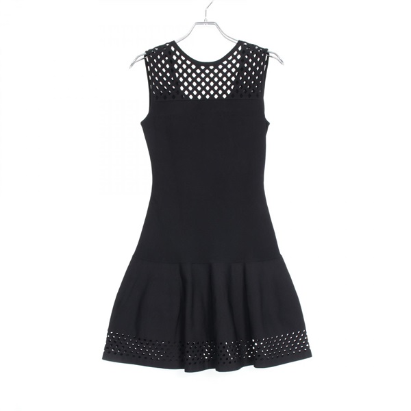 FENDI Sleeveless Mesh Cut-out Details Dress Rayon Black Used Women #IT38