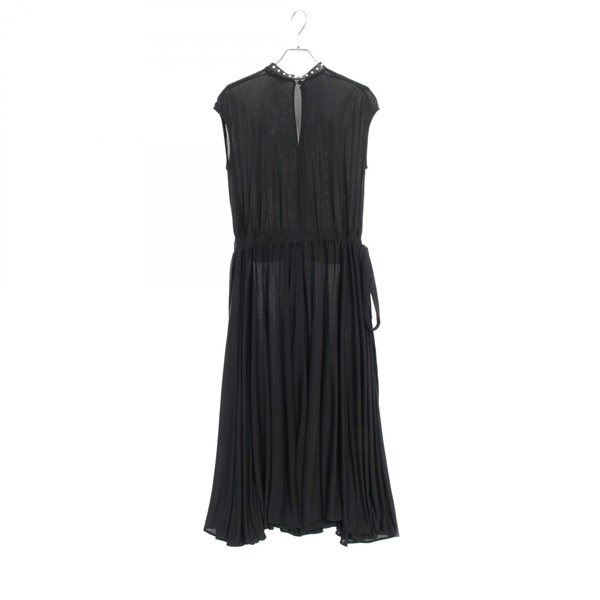 CELINE Studded Neckline Dress 26Z23/232A Polyester Lambskin Black #38 Used Women