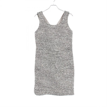 CHANEL tweed Dress sleeveless P50613V37597 cotton wool Black White Used #38 CC