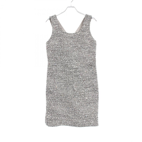 CHANEL tweed Dress sleeveless P50613V37597 cotton wool Black White Used #38 CC