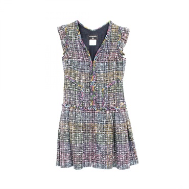CHANEL tweed Dress sleeveless P40406V29250 cotton Black Multicolor Used #34 CC
