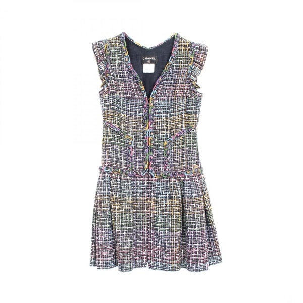 CHANEL tweed Dress sleeveless P40406V29250 cotton Black Multicolor Used #34 CC