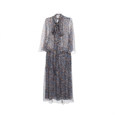 CELINE Metallic Floral Print Dress 2R790150K Silk Blue Multicolor #34 Used Women