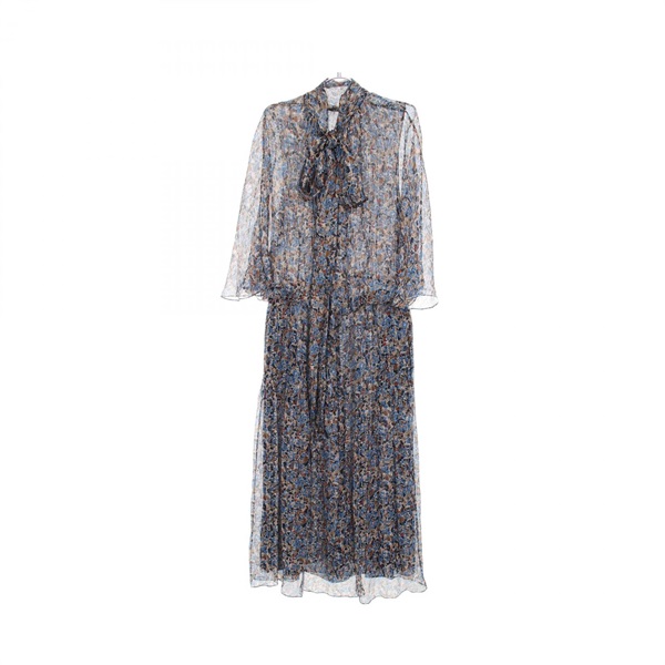 CELINE Metallic Floral Print Dress 2R790150K Silk Blue Multicolor #34 Used Women