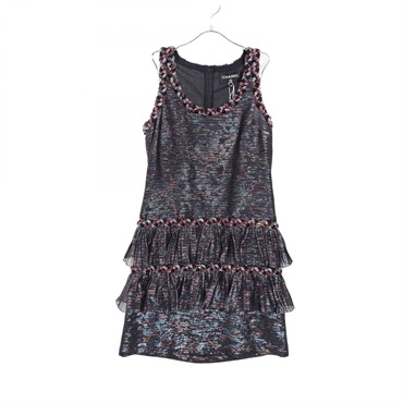 CHANEL COCO Mark Dress sleeveless P70048V48334 silk Black Multicolor Used #36 CC