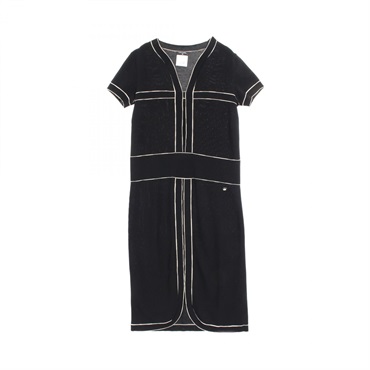 CHANEL Dress short sleeve P47675K06010 cotton Black White Used Women #36 COCO CC
