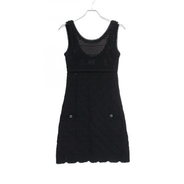 CHANEL Dress sleeveless P40326K02942 Rayon Black Used Women #34 COCO CC