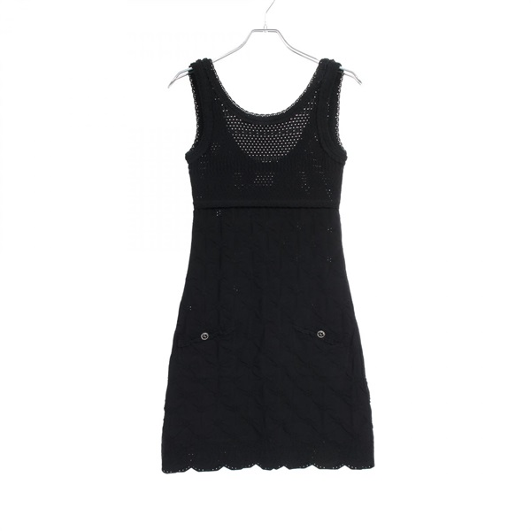 CHANEL Dress sleeveless P40326K02942 Rayon Black Used Women #34 COCO CC