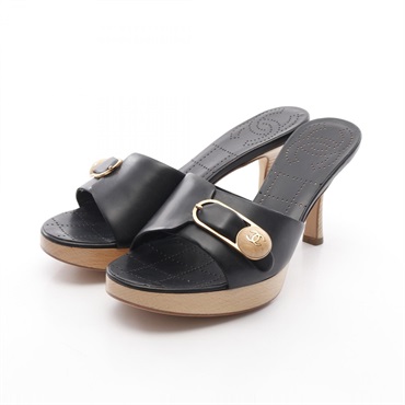 CHANEL COCO Mark Mule sandals shoes A18039 leather Black Women CC #36.5