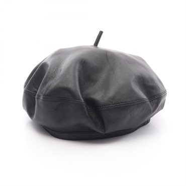 Christian Dior logo beret hat leather Black Used Women