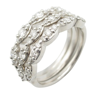 JEWELRY 3 Row Ring 18KYG Yellow Gold Diamond Used Women Size 6