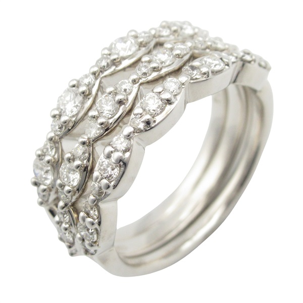 JEWELRY 3 Row Ring 18KYG Yellow Gold Diamond Used Women Size 6