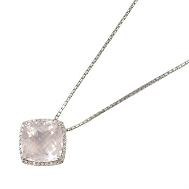 JEWELRY Quartz Diamond Necklace pendant 18KWG White Gold Pink Used women 45cm