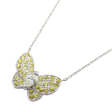 JEWELRY Yellow Sapphire Diamond Necklace butterfly 18KWG White Gold 40-43.5cm