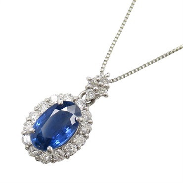 JEWELRY Sapphire diamond necklace pendant Pt900 Platinum Blue Used women 45.5cm