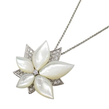 JEWELRY Shell diamond necklace pendant 18KWG White Gold Used 50.5cm women