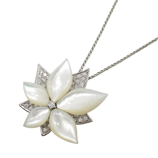 JEWELRY Shell diamond necklace pendant 18KWG White Gold Used 50.5cm women
