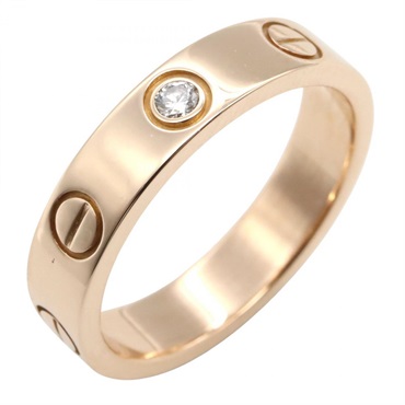 CARTIER Mini Love Ring 1P Diamond 18KPG Pink Rose Gold Used Women US size 4 #47