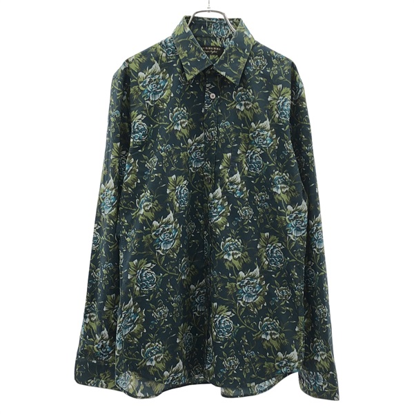 BURBERRY Long Sleeve Print Floral Shirt cotton Navy Size 40 Used mens
